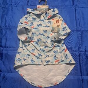 Pet Button - up Shark Print Shirt - Blue